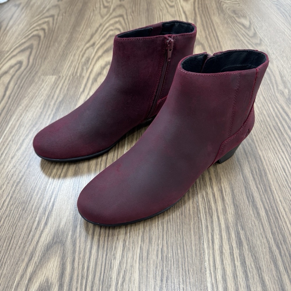 Abeo Ankle Boots Womens 8.5 Burgundy Leather Comfort Bootie Round Toe Holiday - Picture 7 of 16
